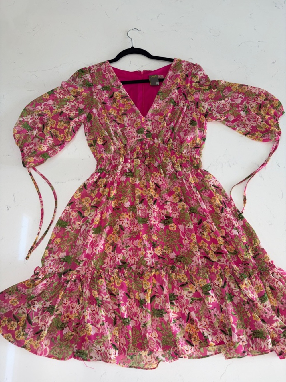 Taylor Hot Pink Floral Wrap-Style Dress